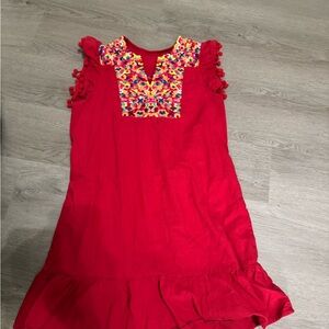 Red Dress with Floral Accents